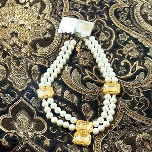 Pearl Necklace White and Gold Multi-Strand Pearl Necklace with Elegant Charm